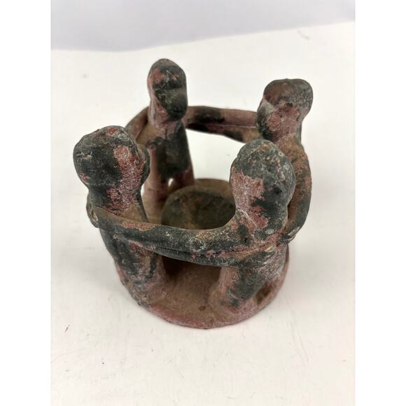 Vintage Circle of Friends Unity Clay Sculpture Mexico Mayan Aztec Candle Holder - Picture 1 of 12